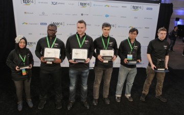 The TCO14 winners, including Sky_ (third from left) and Psyho (last on the right)